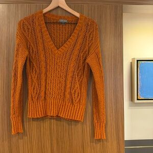 Point Sur:  Cotton Blend V-Neck Sweater, Size M, Muted Orange